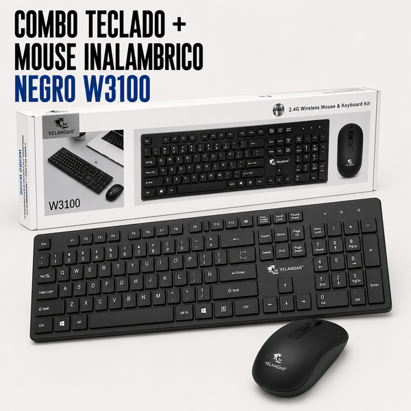 Combo Teclado + Mouse Inalámbrico Yelandar W3100 – Negro