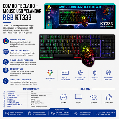 Combo Teclado + Mouse USB Gamer RGB KT333