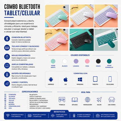 Combo Teclado + Mouse Bluetooth para Tablet y Celular