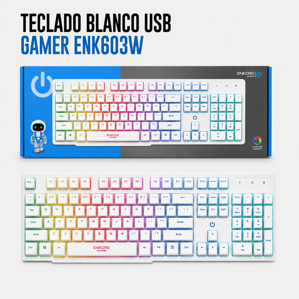 Teclado USB Gamer ENK603W – Blanco RGB