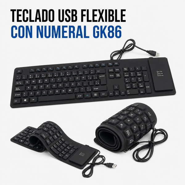 Teclado USB Flexible con Teclado Numérico GK86