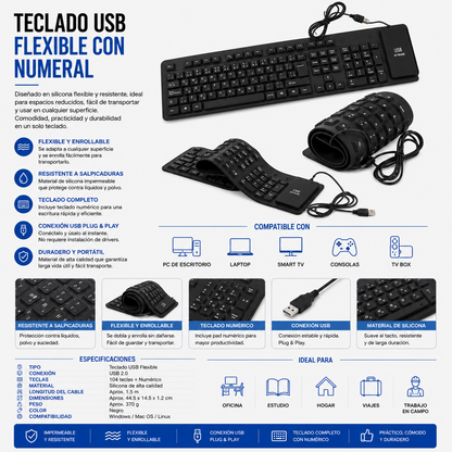Teclado USB Flexible con Teclado Numérico GK86