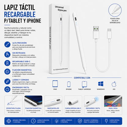 Lápiz Táctil Recargable Universal para Tablet, iPad y Smartphone