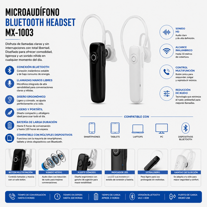 Microaudífono Bluetooth Headset MX-1003