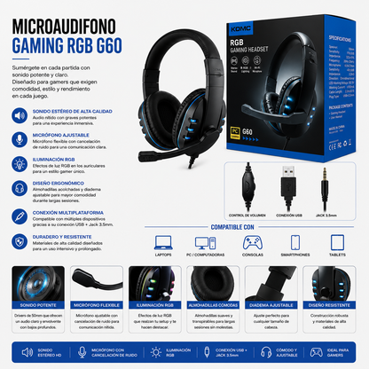 Microaudífono Gamer RGB G60 con Micrófono