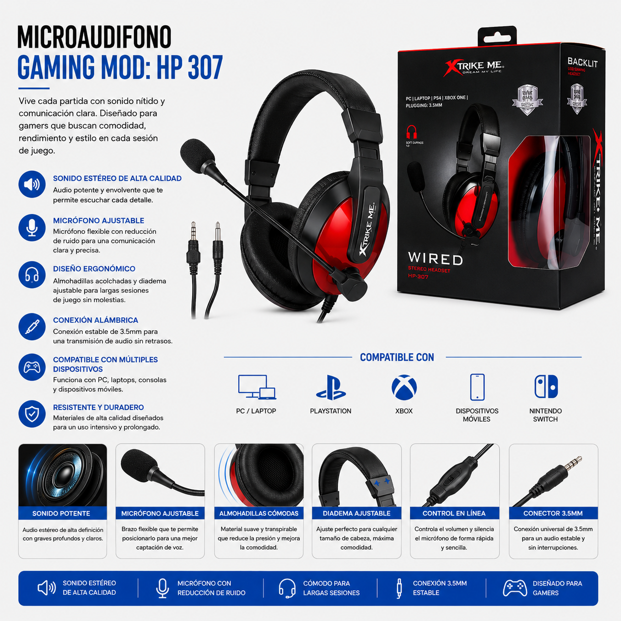 Microaudífono Gamer HP-307 con Micrófono
