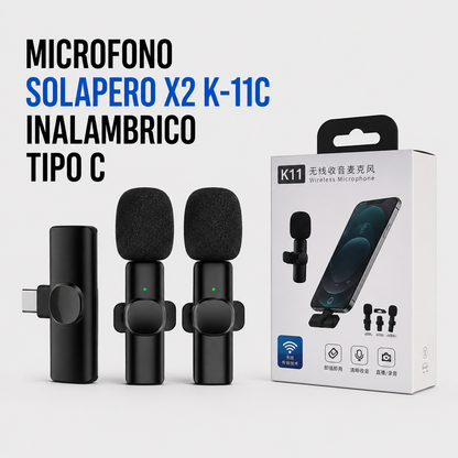 Micrófono Solapero Inalámbrico K2 K-11C USB Tipo-C