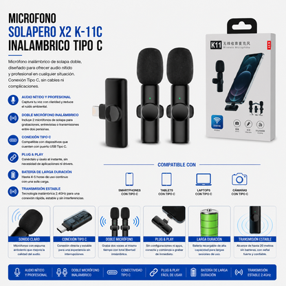 Micrófono Solapero Inalámbrico K2 K-11C USB Tipo-C