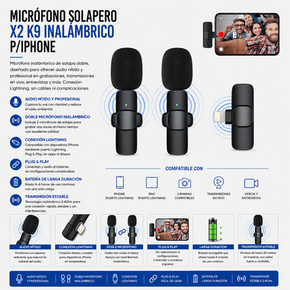 Micrófono Solapero Inalámbrico Doble K9 para iPhone