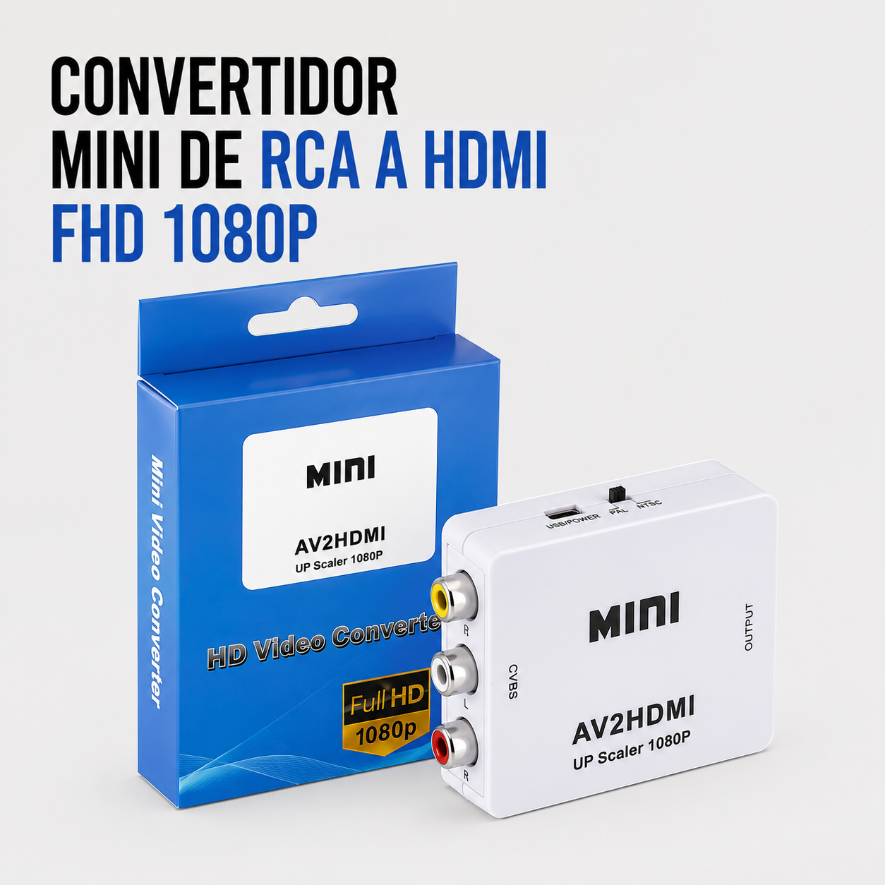 Convertidor Mini RCA (AV) a HDMI Full HD 1080P