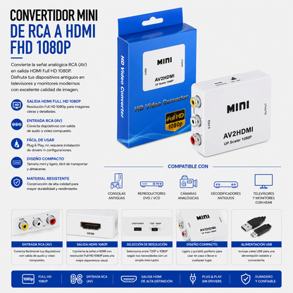 Convertidor Mini RCA (AV) a HDMI Full HD 1080P