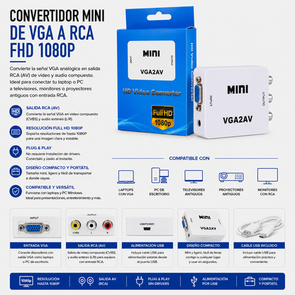 Convertidor Mini VGA a RCA Full HD 1080P
