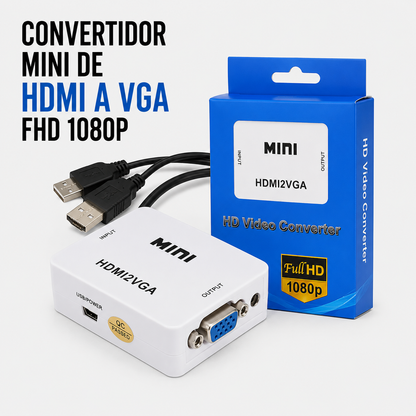 Convertidor Mini HDMI a VGA Full HD 1080P