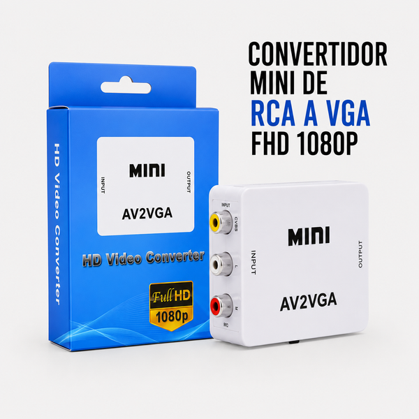 Convertidor Mini RCA (AV) a VGA Full HD 1080P