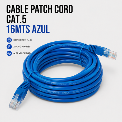 Cable Patch Cord CAT.5e 15 Metros Azul