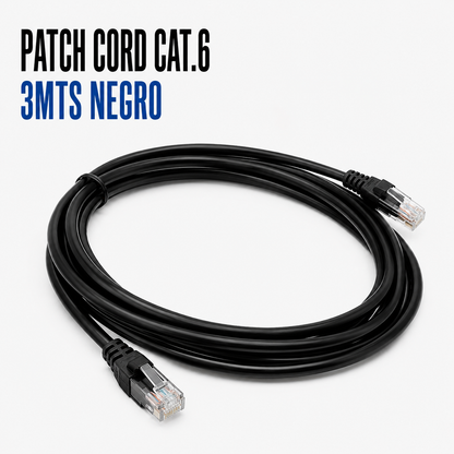 Cable Patch Cord CAT.6 3 Metros Negro