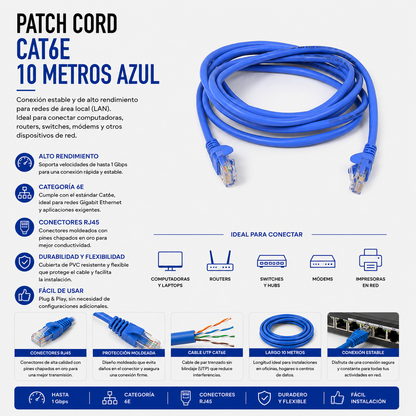 Cable Patch Cord CAT.6 10 Metros Azul
