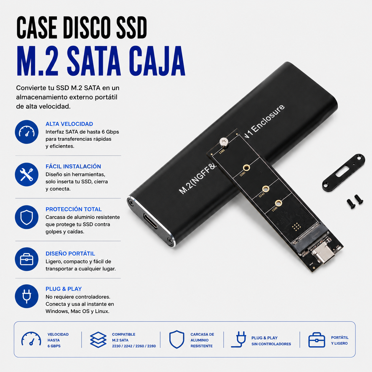 Case para SSD M.2 SATA USB 3.0 de Aluminio