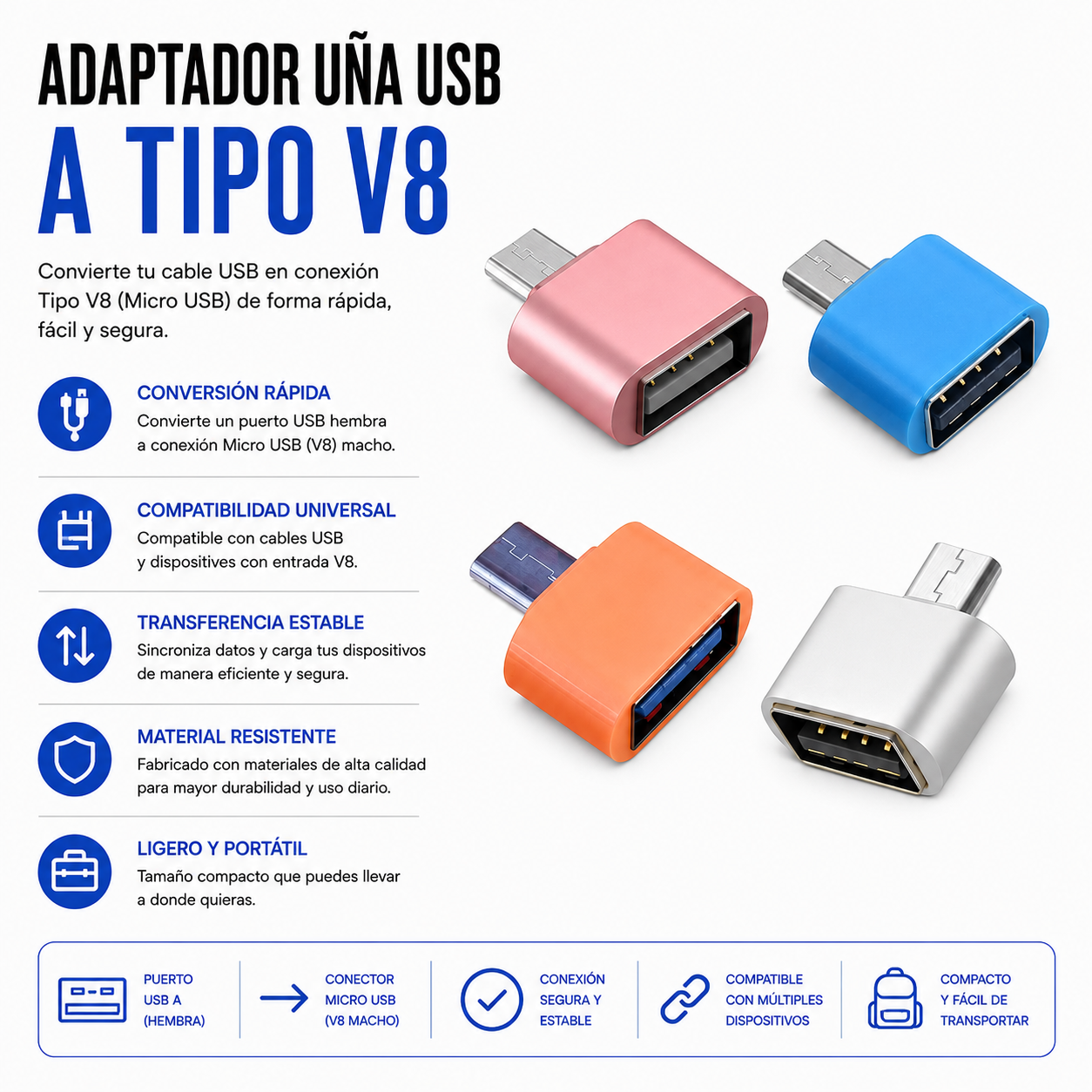 Adaptador USB Hembra a USB Tipo-C Macho V8