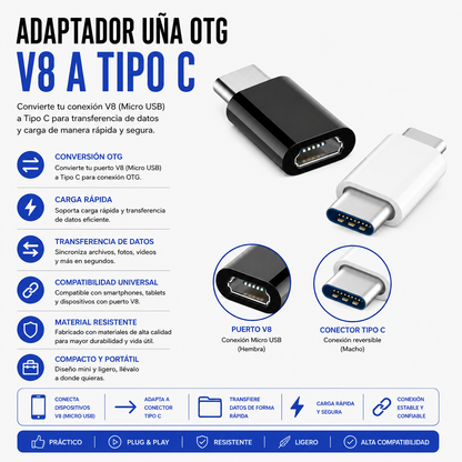 Adaptador OTG Micro USB (V8) a USB Tipo-C