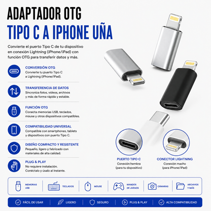 Adaptador OTG USB Tipo-C Hembra a Lightning Macho