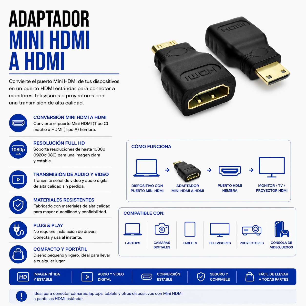 Adaptador Mini HDMI Macho a HDMI Hembra