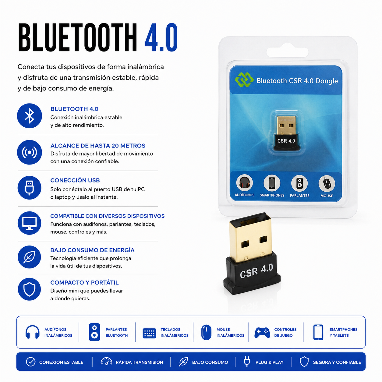 Adaptador USB Bluetooth 4.0 CSR