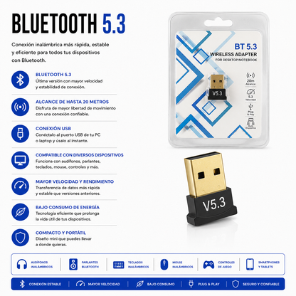 Adaptador USB Bluetooth 5.3