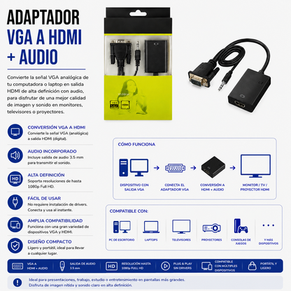 Adaptador VGA a HDMI con Salida de Audio