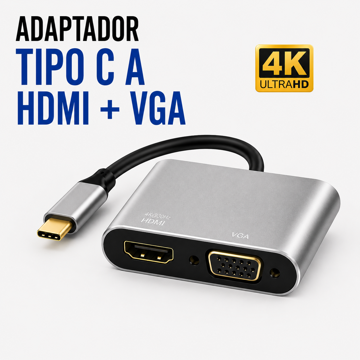 Adaptador USB Tipo-C a HDMI + VGA 4K