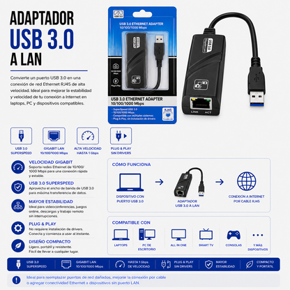 Adaptador USB 3.0 a LAN Gigabit Ethernet