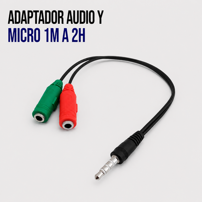 Adaptador de Audio y Micrófono 3.5 mm 1 Macho a 2 Hembras