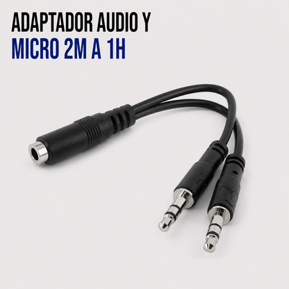 Adaptador de Audio y Micrófono 2 Machos a 1 Hembra 3.5 mm