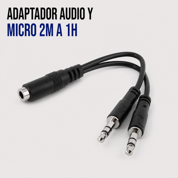 Adaptador de Audio y Micrófono 2 Machos a 1 Hembra 3.5 mm