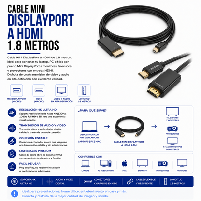 Cable Mini DisplayPort a HDMI – 1.8 Metros