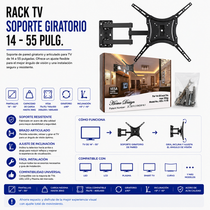 Rack TV HDL-117B Soporte Giratorio para TV de 14" a 55"