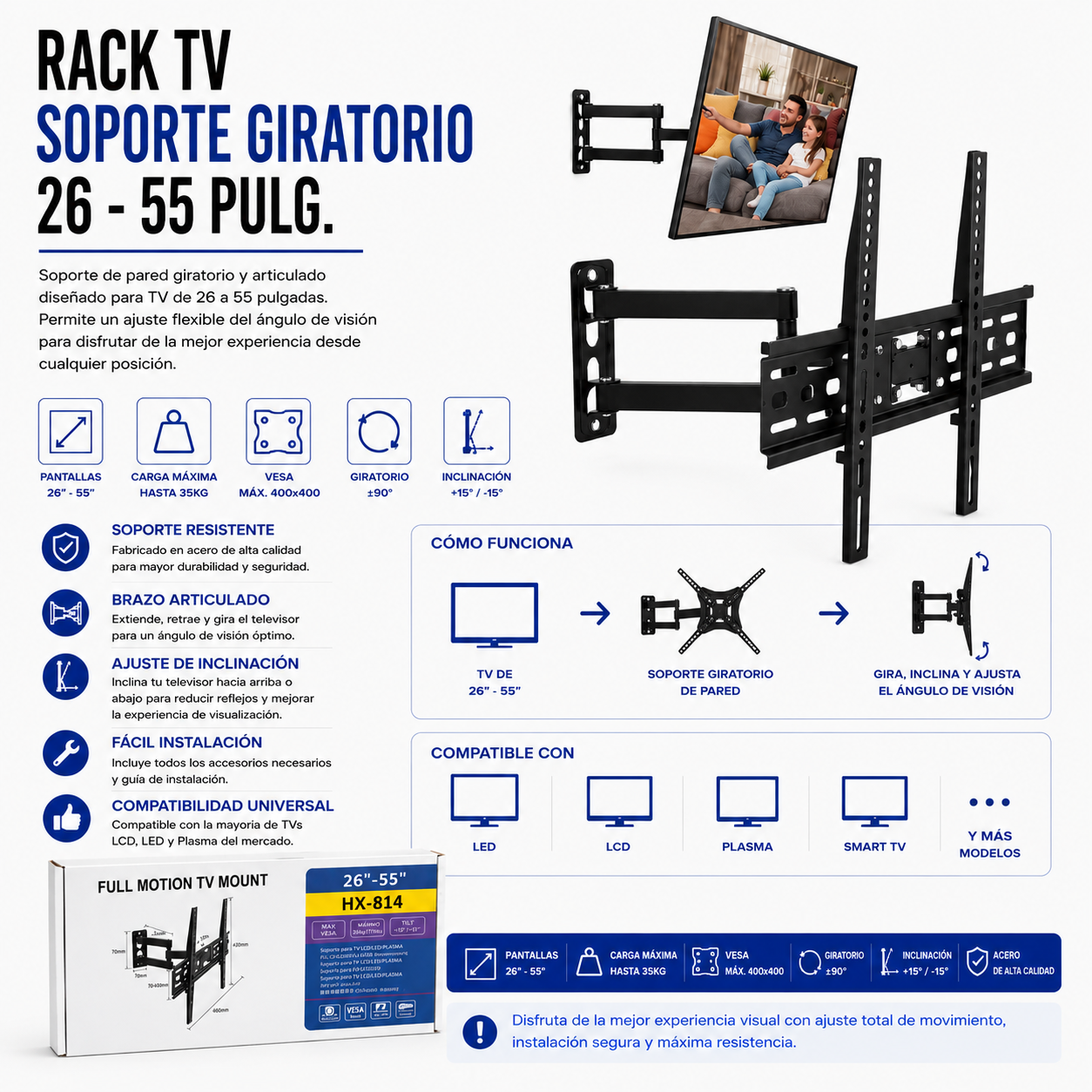 Rack TV HX-814 Soporte Giratorio para TV de 26" a 55"