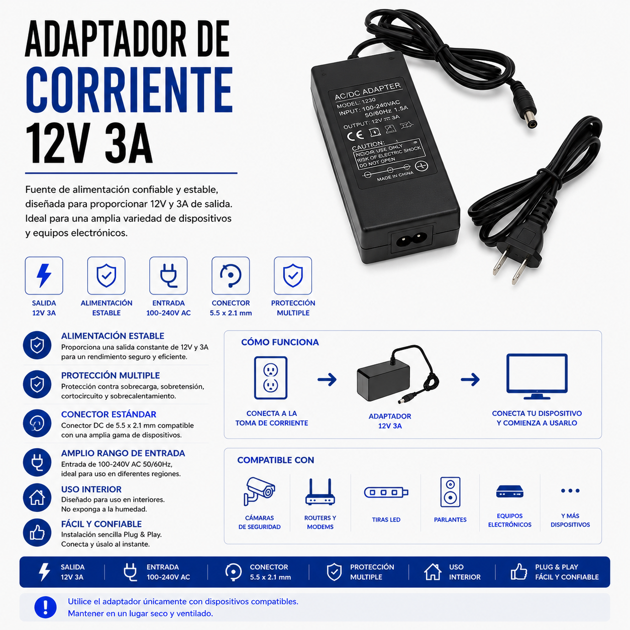 Adaptador de Corriente 12V 3A