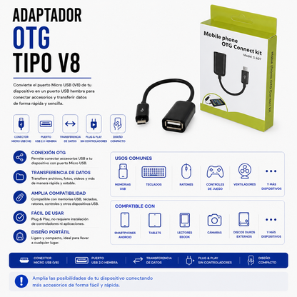Adaptador OTG Micro USB (Tipo V8) a USB Hembra