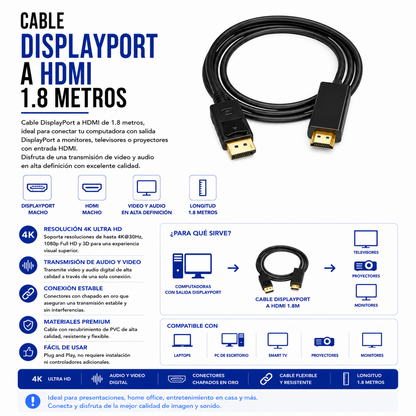 Cable DisplayPort a HDMI – 1.8 Metros