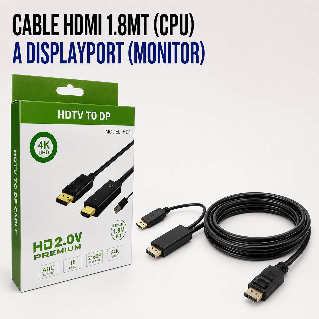 Cable HDMI a DisplayPort – 1.8 Metros (HDMI → DisplayPort)