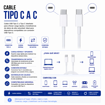 Cable USB Tipo-C a Tipo-C