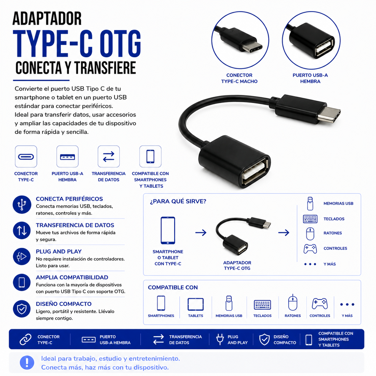 Adaptador OTG USB Tipo-C a USB-A Hembra