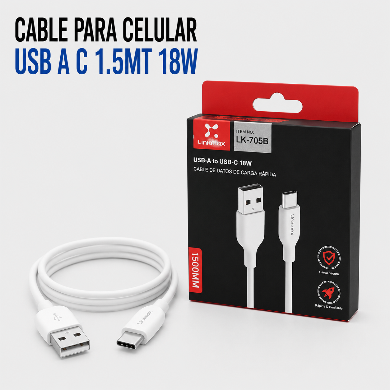 Cable para Celular USB a USB Tipo-C 1.5 Metros 18W