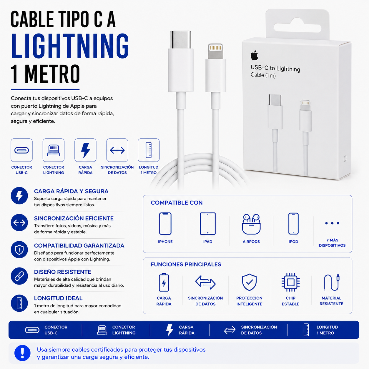 Cable USB Tipo-C a Lightning 1 Metro
