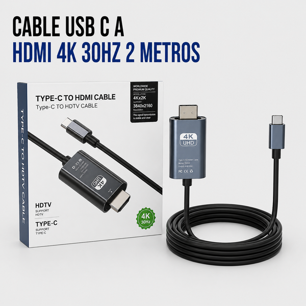 Cable USB Tipo-C a HDMI 4K 30Hz – 2 Metros