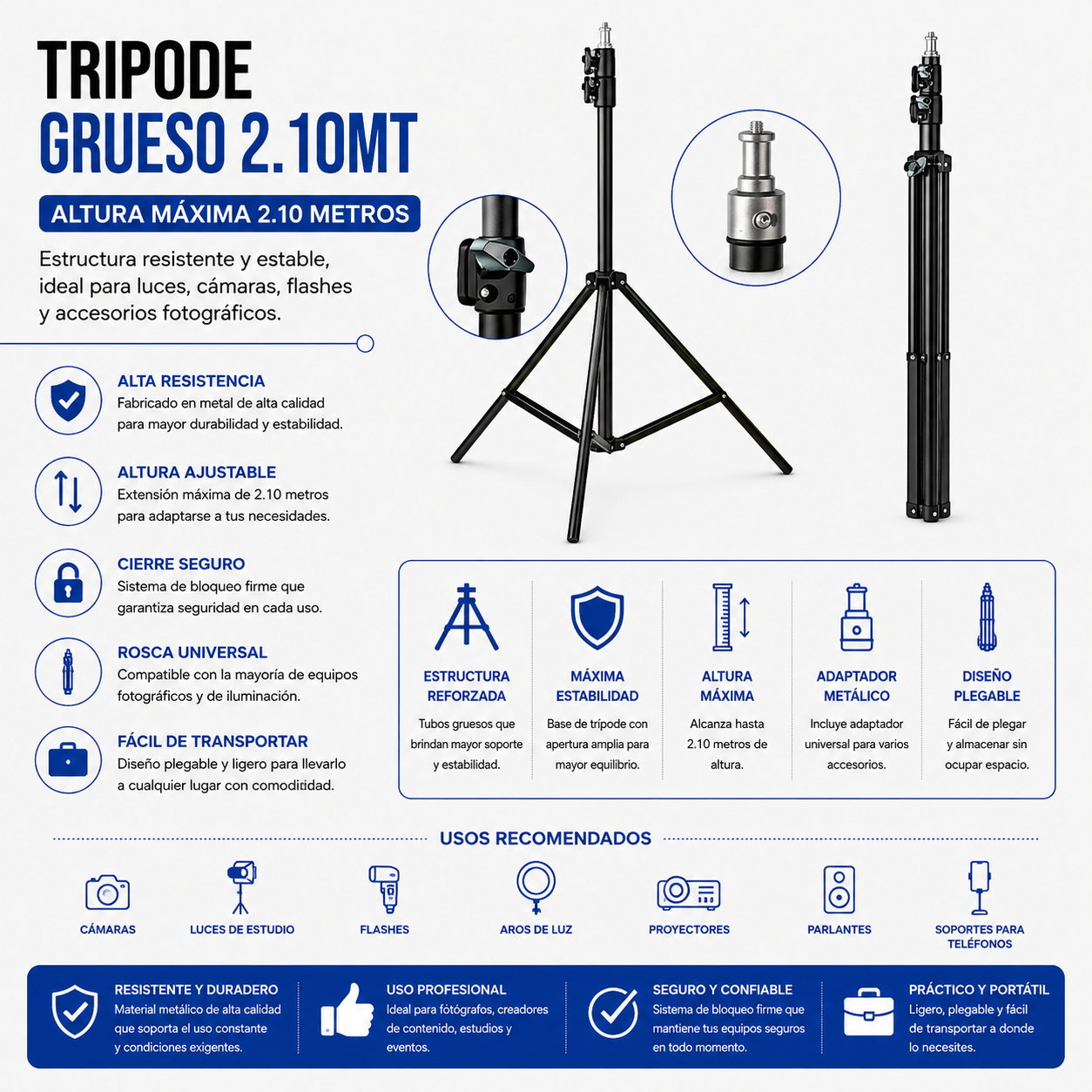 Trípode Grueso Ajustable 2.10 m – Modelo MY-7261