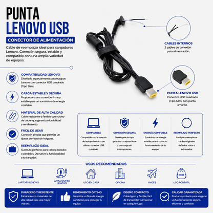 Cable de Repuesto con Punta Lenovo USB (Slim Tip) para Cargador de Laptop