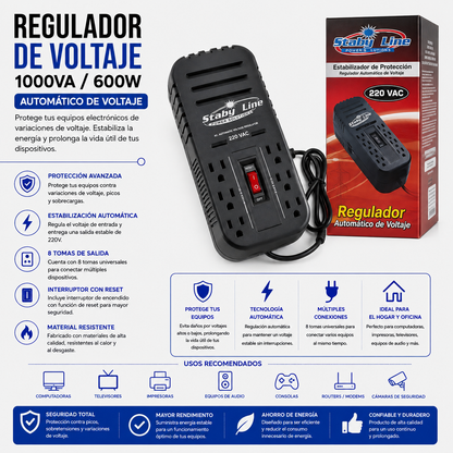 Regulador de Voltaje 1000VA / 600W – 8 Tomas – BLH-RL2