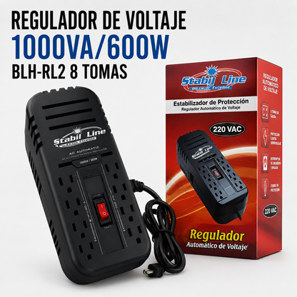 Regulador de Voltaje 1000VA / 600W – 8 Tomas – BLH-RL2